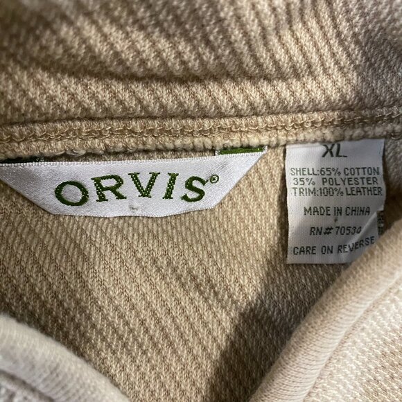 Orvis Jacket Sweater Womens XL Beige Button Up Cardigan Leather Elbow Patch - Picture 5 of 11
